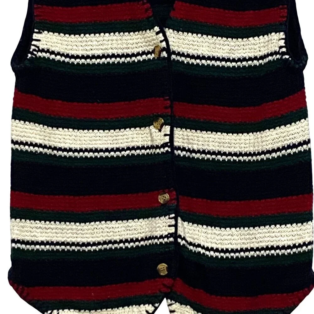 Vtg Womens Knit Button Front Vest M Y2K‎ 90s Grandpacore Indie Striped Hipster